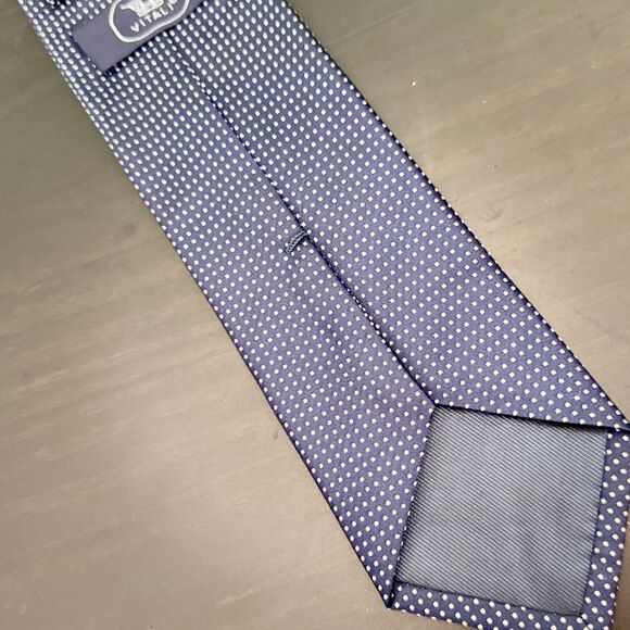 Vitali Italy 100% Silk Handmade Tie Navy Blue White Polka Dot Necktie 58 x 3.25 - Picture 7 of 8